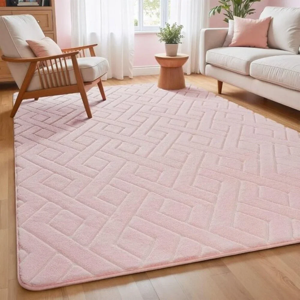 New 5x7 Ultra Soft Pink Shag Rug, Washable Non-Slip Carpet for Home & Room